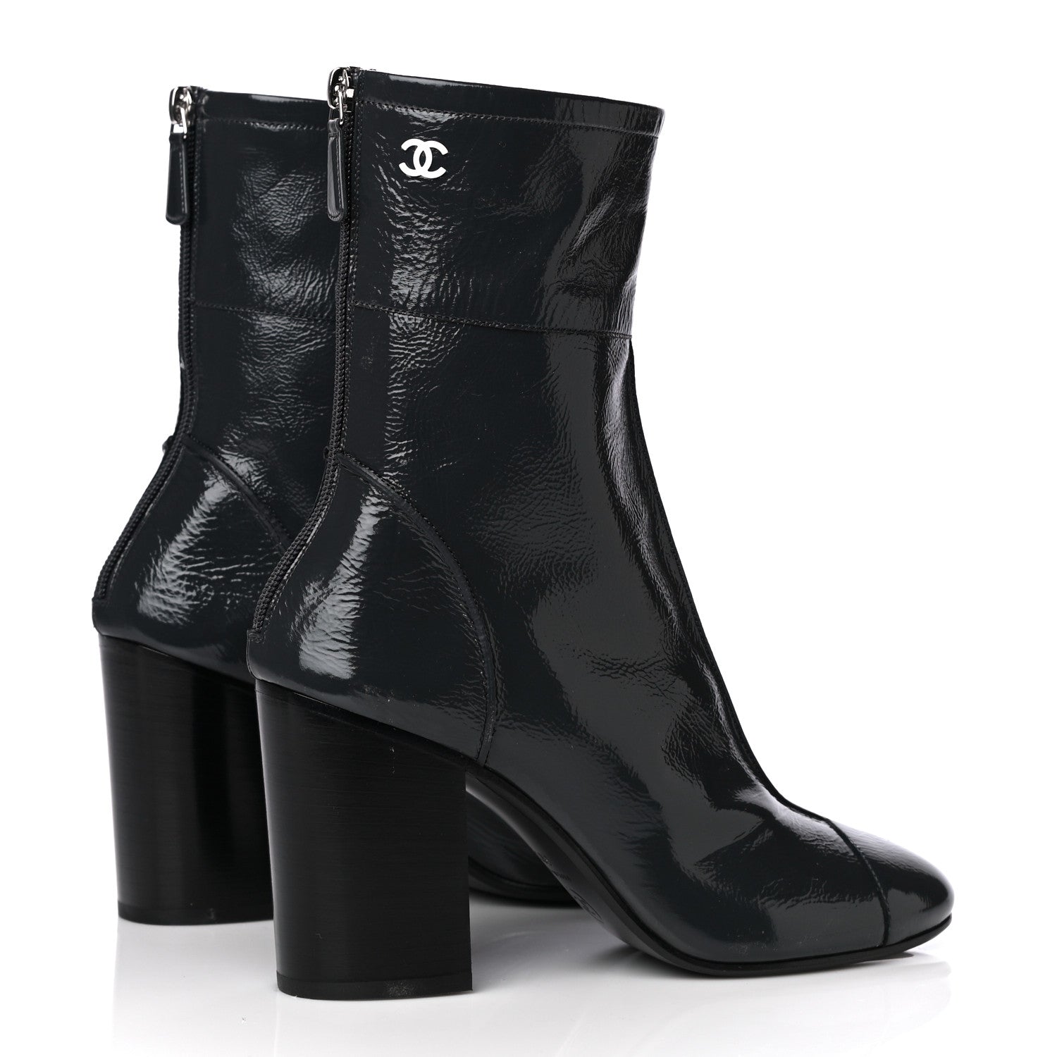 Chanel Shiny Crumpled Calfskin CC Cap Toe Short Boots 38.5 Dark Grey 2 of 6