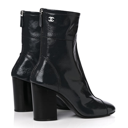 Chanel Shiny Crumpled Calfskin CC Cap Toe Short Boots 38.5 Dark Grey 2 of 6