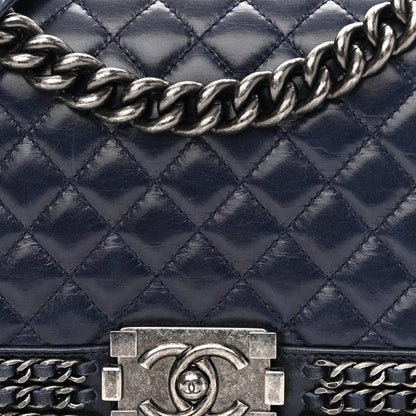 Chanel Glazed Calfskin Quilted Medium Boy Chained Flap Blue 8 of 14