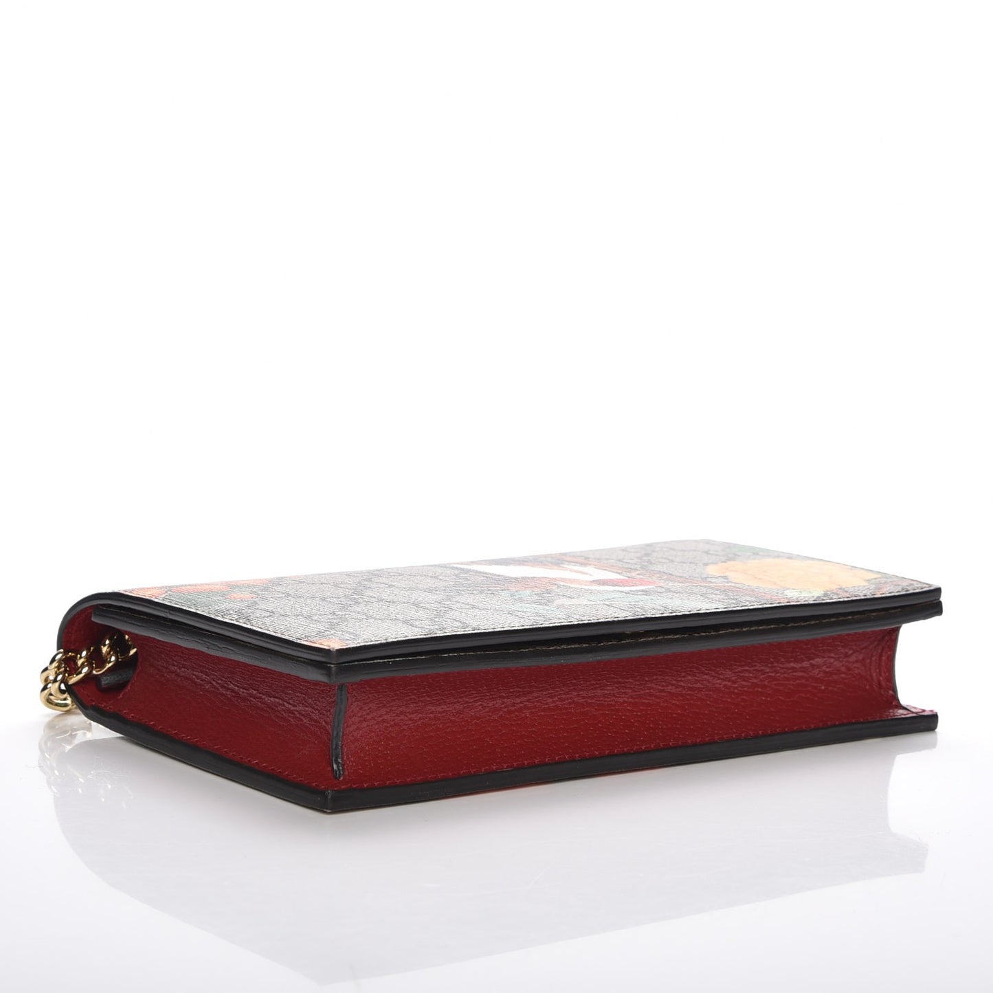 GG Supreme Monogram Tian Chain Wallet Beige Multicolor Red