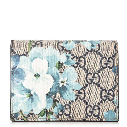 Gucci GG Supreme Monogram Blooms Card Case Beige Blue Navy Hibiscus Red 1 of 6
