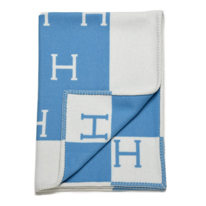 Hermes Wool Cashmere Avalon Baby Blanket Bleu Genievre White 3 of 5