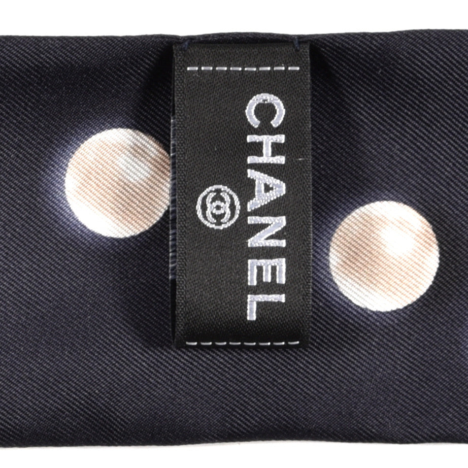 Silk Pearl CC Slim Bandeau Scarf Navy