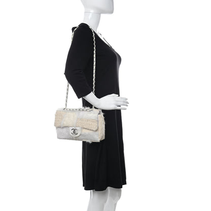 Chanel Tweed Faux Fur Patchwork Medium Single Flap White 2 of 14