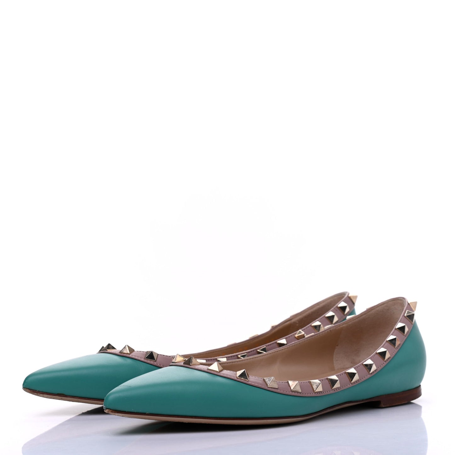 Calfskin Nappa Rockstud Ballerina Flats 37.5 Colibri Poudre