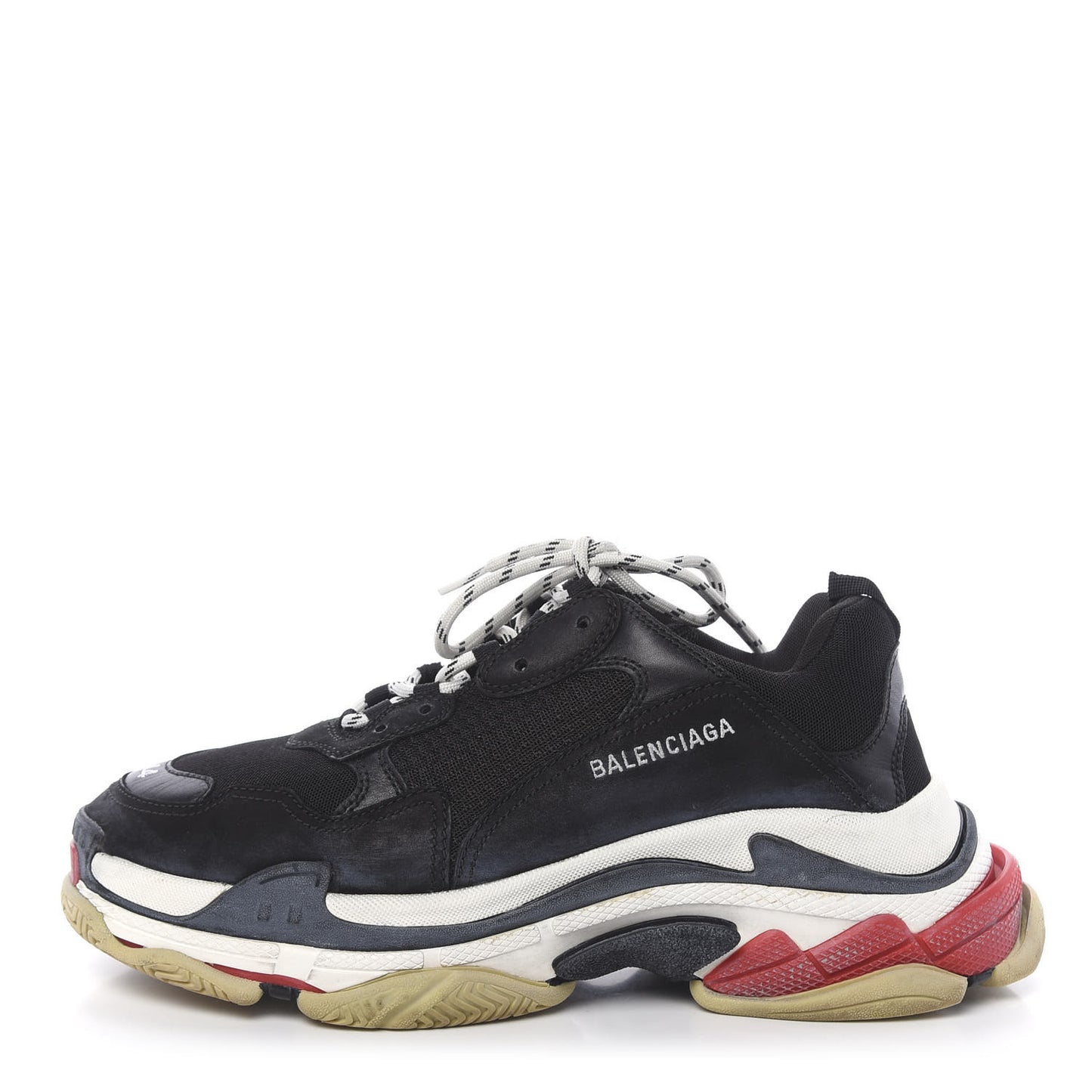 Fabric Mesh Washed Effect Mens Triple S Sneakers 44 Black Red
