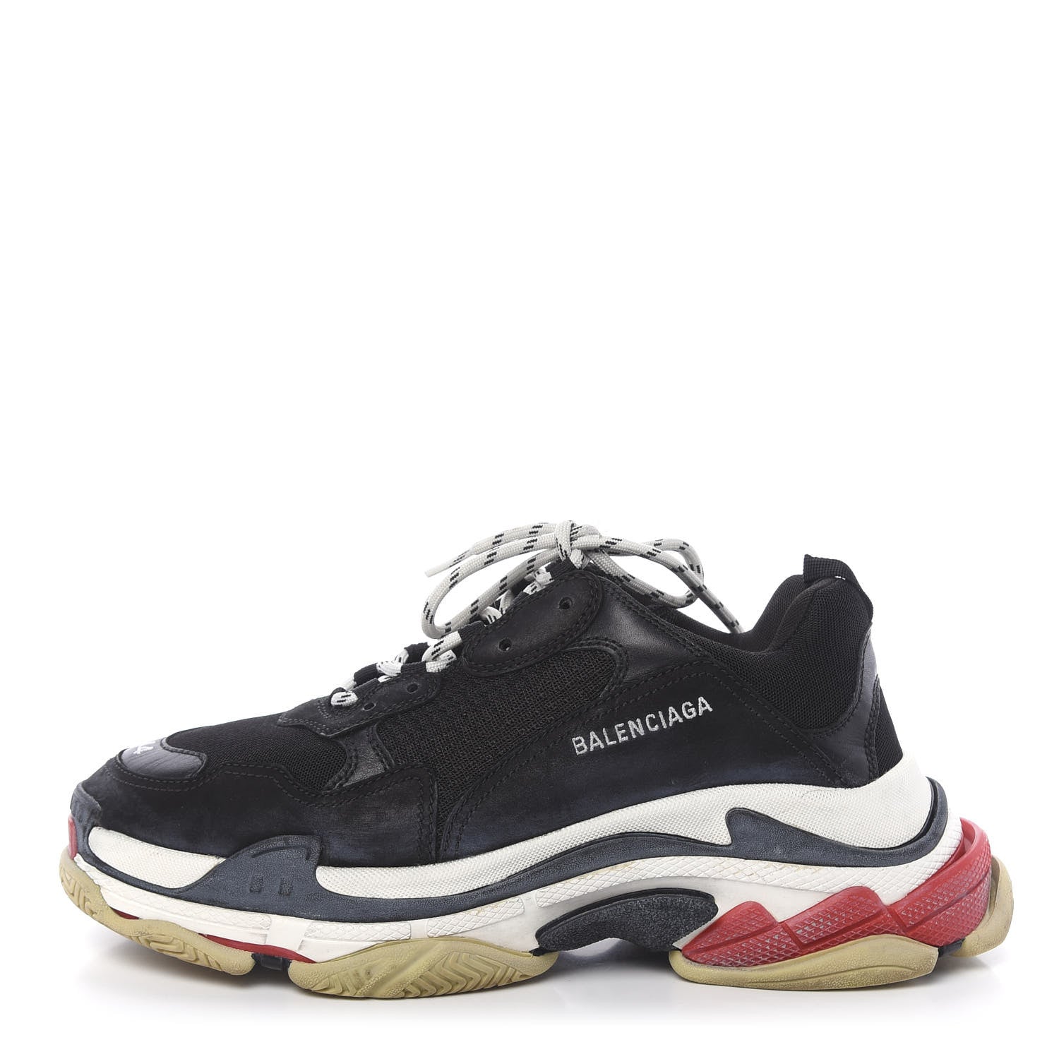 Balenciaga Fabric Mesh Washed Effect Mens Triple S Sneakers 44 Black Red 1 of 9