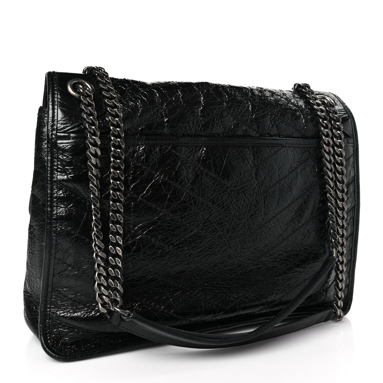 Saint Laurent Crinkled Calfskin Matelasse Monogram Large Niki Chain Satchel Black 3 of 9