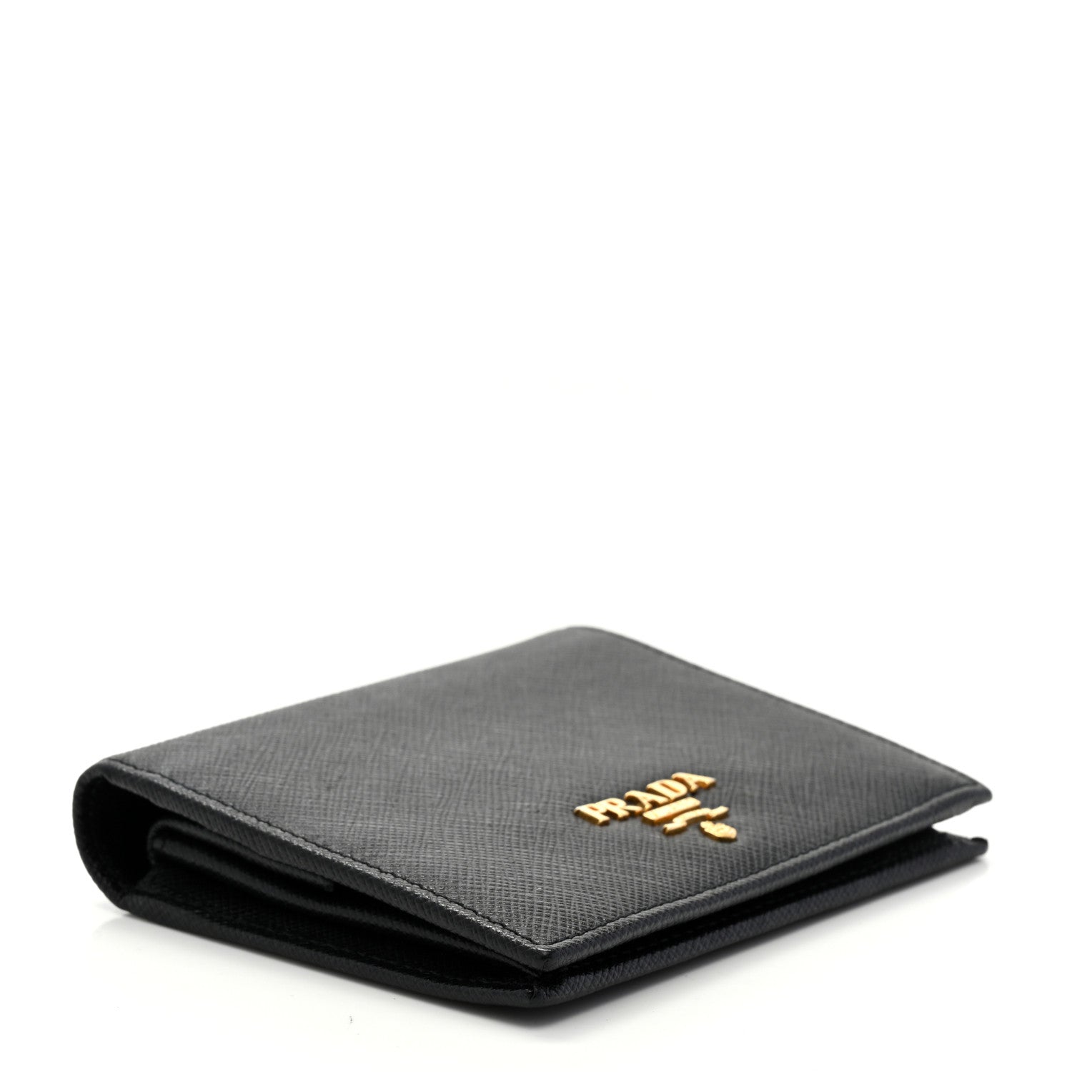 Prada Saffiano Triangle Bi-Fold Wallet Black 5 of 9