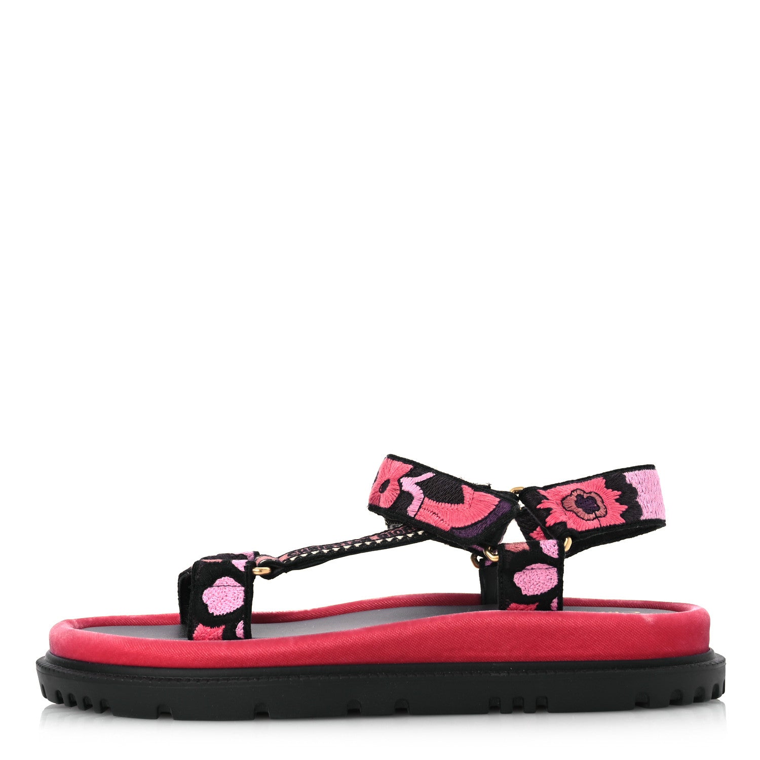 Christian Dior Canvas Embroidered Velvet Jardin Indien 10mm D-Wave Sandals 39 Pink Multicolor 1 of 13