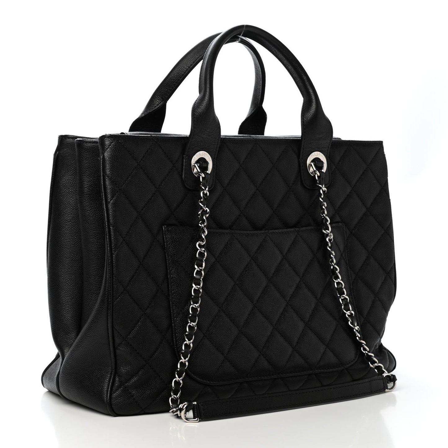 Caviar Quilted Large Urban Companion Top Handle Shopping Tote Black