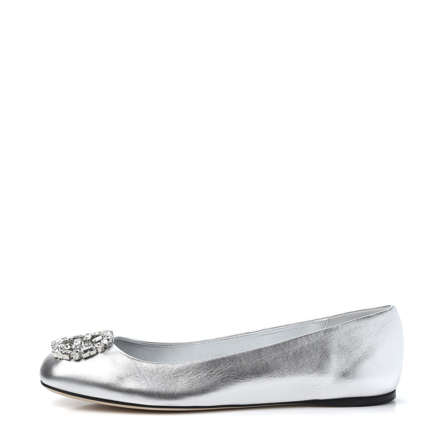 Metallic Nappa Silk Crystal Interlocking G Ballet Flats 39 Argento