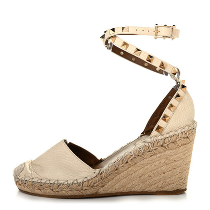 Valentino Garavani Grained Calfskin Rockstud Ankle Wrap Espadrille 15/85mm Wedges 36 Light Ivory 1 of 4