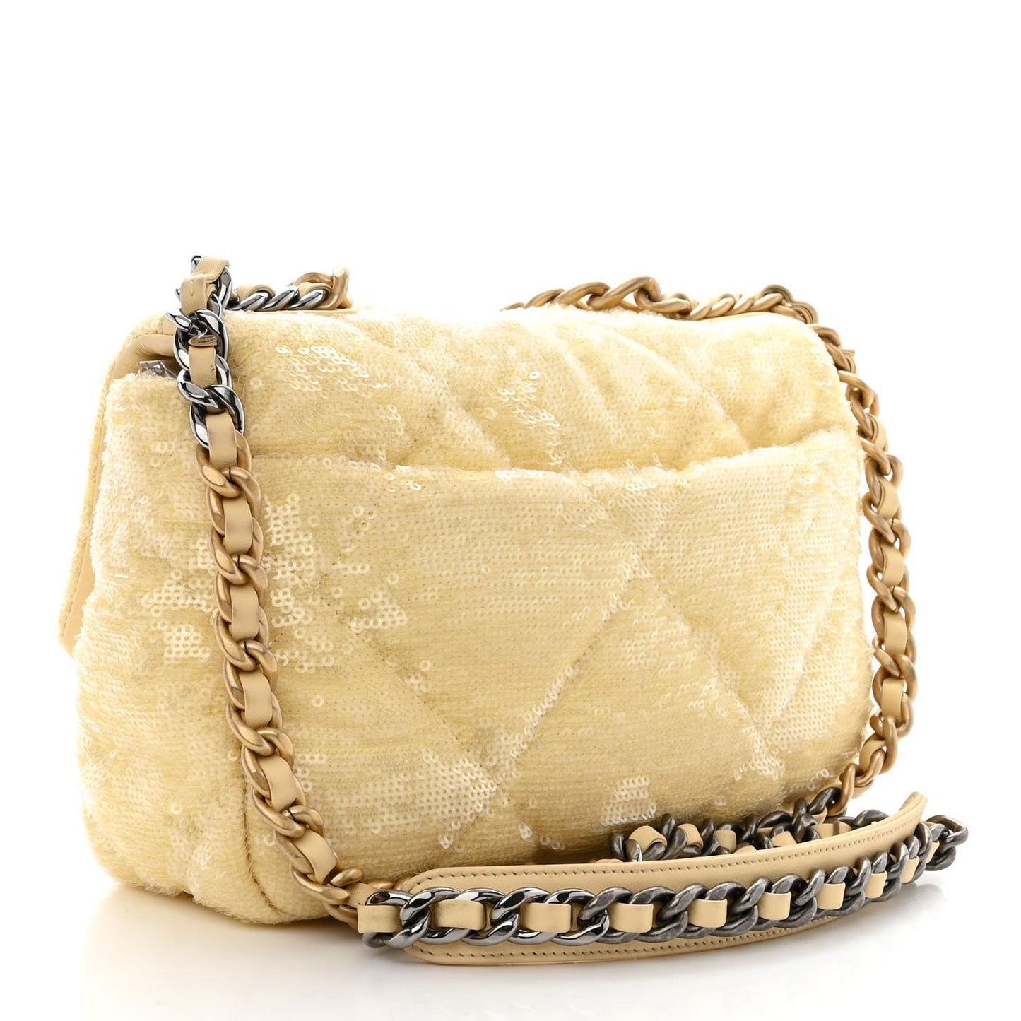 Sequin Quilted Medium Chanel 19 Flap Light Yellow