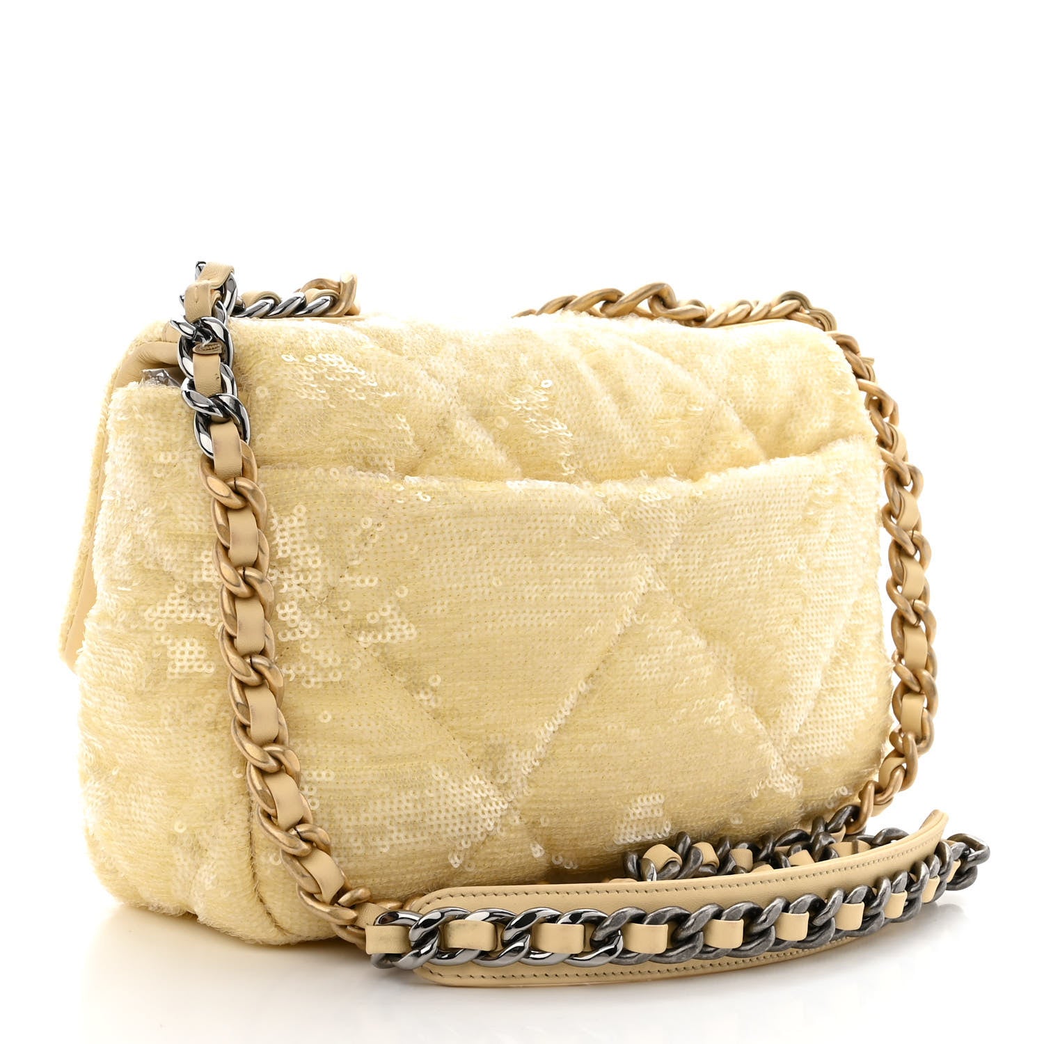Chanel Sequin Quilted Medium Chanel 19 Flap Light Yellow 3 of 11