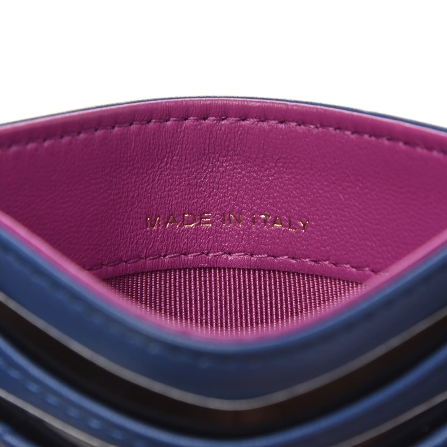 Lambskin Quilted Card Holder Blue Pink
