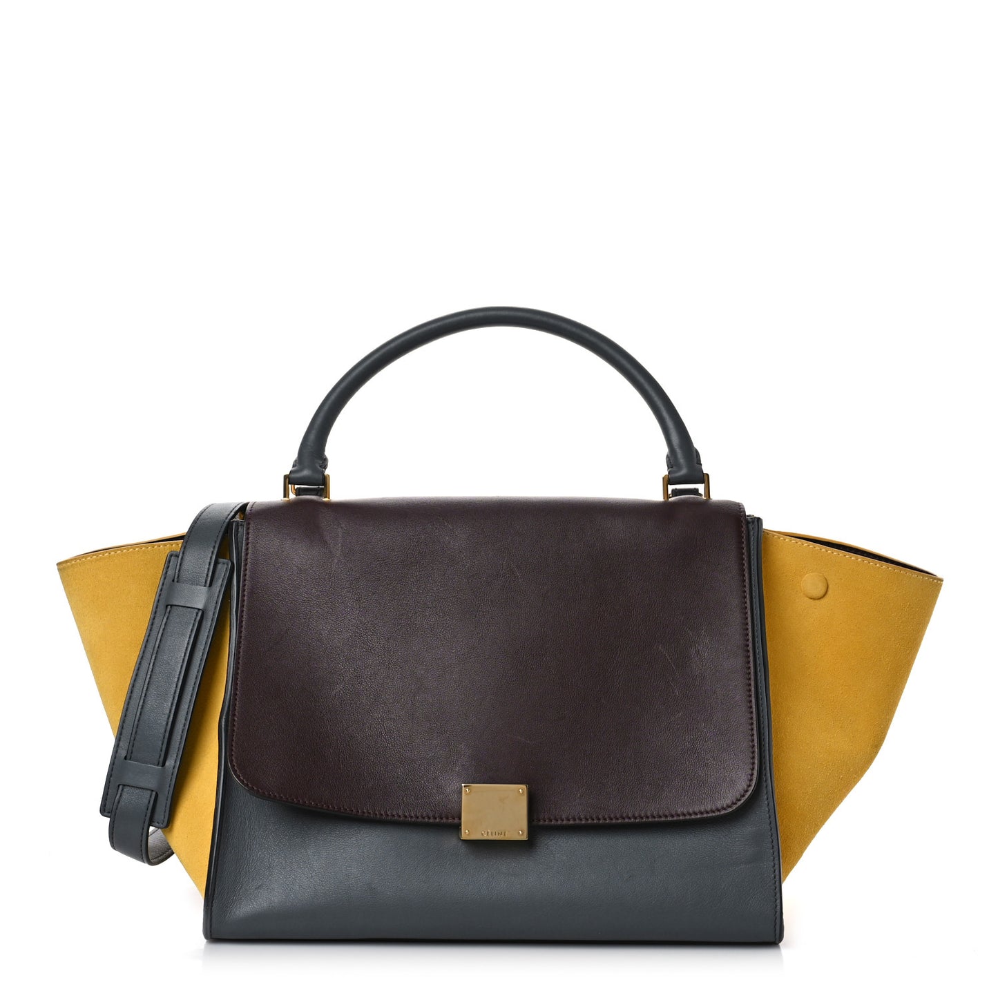 Smooth Calfskin Suede Medium Tri-Color Trapeze Mustard