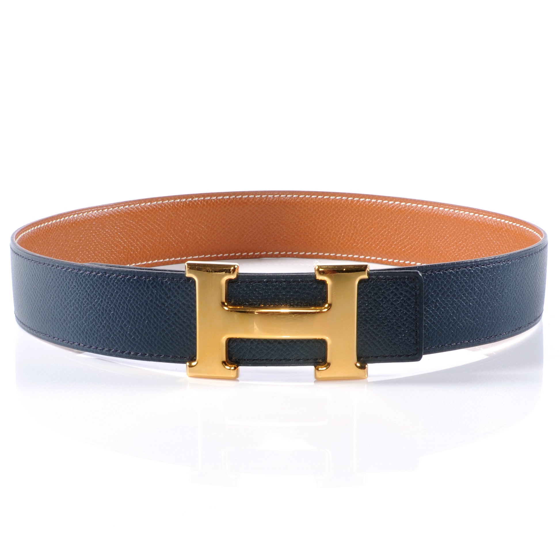 Hermes Courchevel Reversible Constance 32mm H Belt Gold Bleu Marine 60 1 of 5