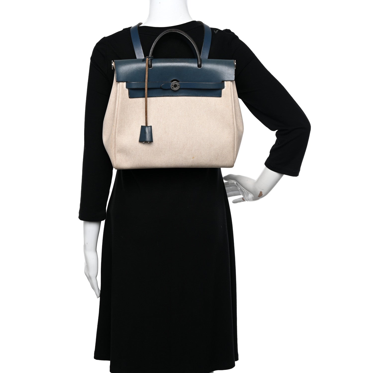 Hermes Toile Vache Calfskin Herbag 30 PM Backpack Navy Bleu Natural 2 of 17