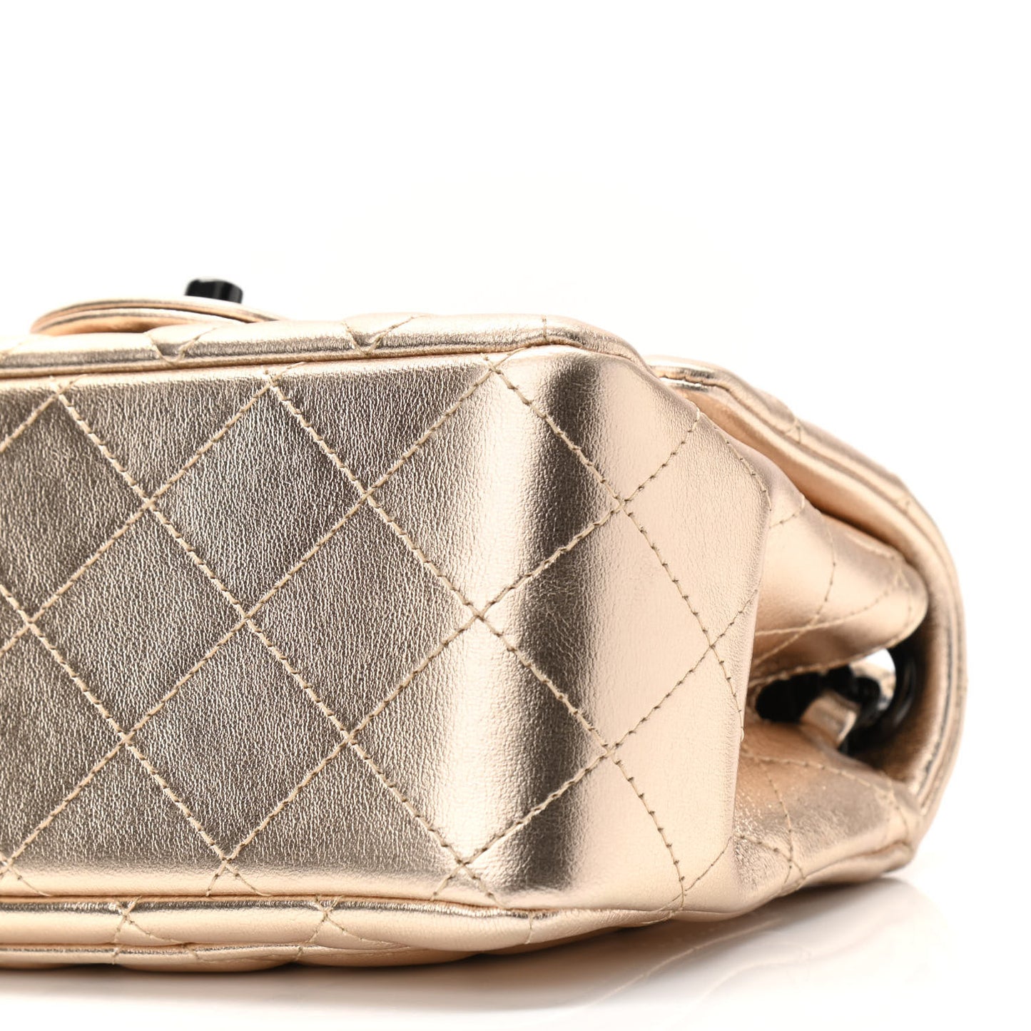 Metallic Lambskin Quilted Mini Square Flap Gold Black
