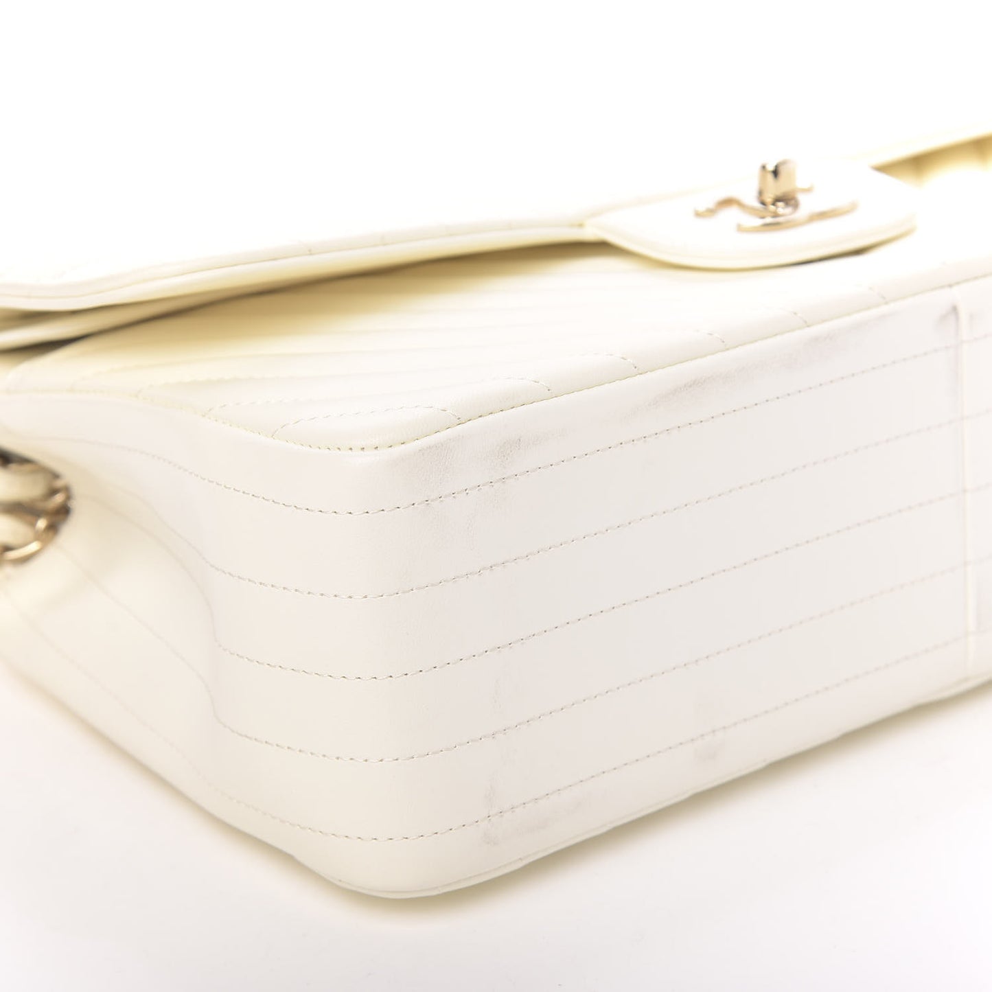 Lambskin Chevron Quilted Jumbo Double Flap White