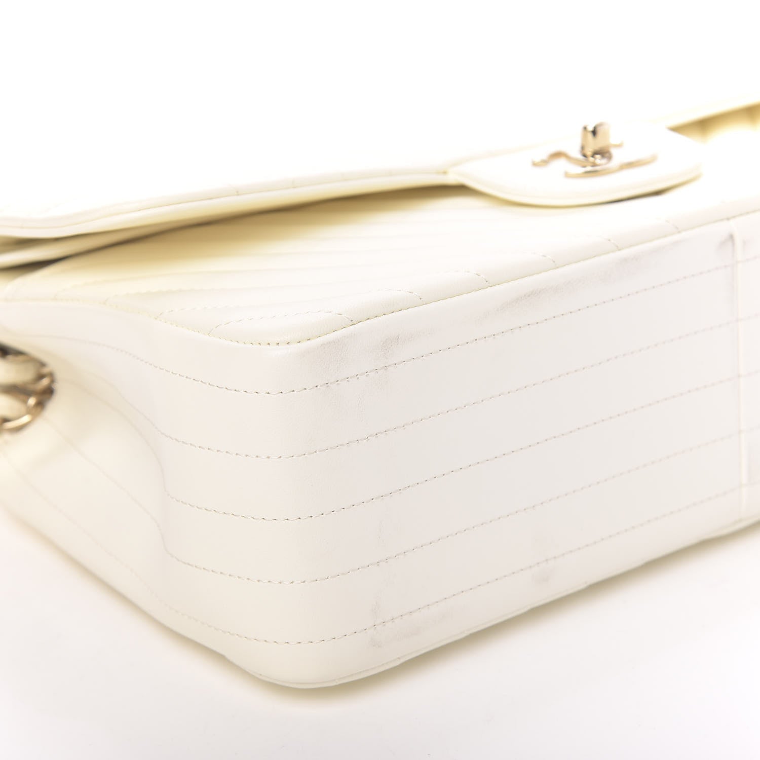 Chanel Lambskin Chevron Quilted Jumbo Double Flap White 8 of 13