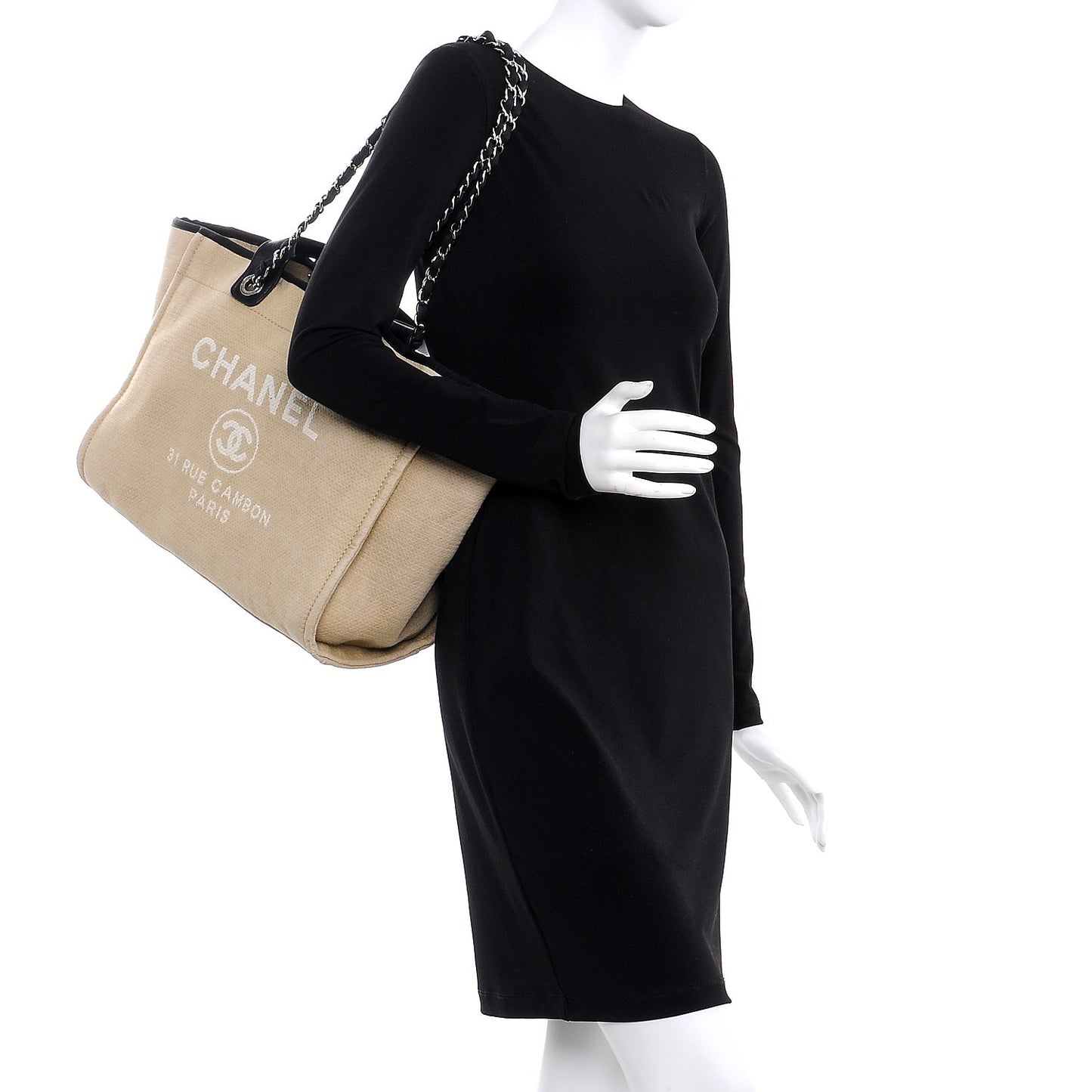Canvas Large Deauville Tote Beige Black