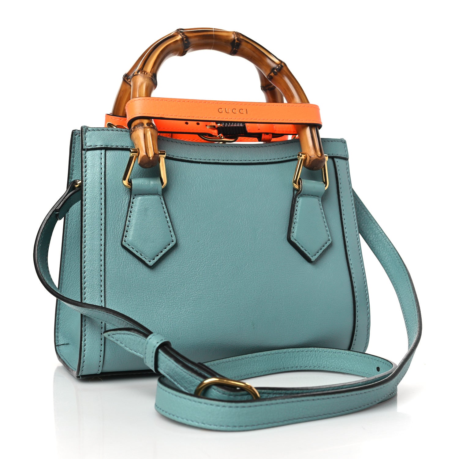 Gucci Wonka Grain Calfskin Mini Diana Tote Bag Dusty Azure Orange Fluo 3 of 10