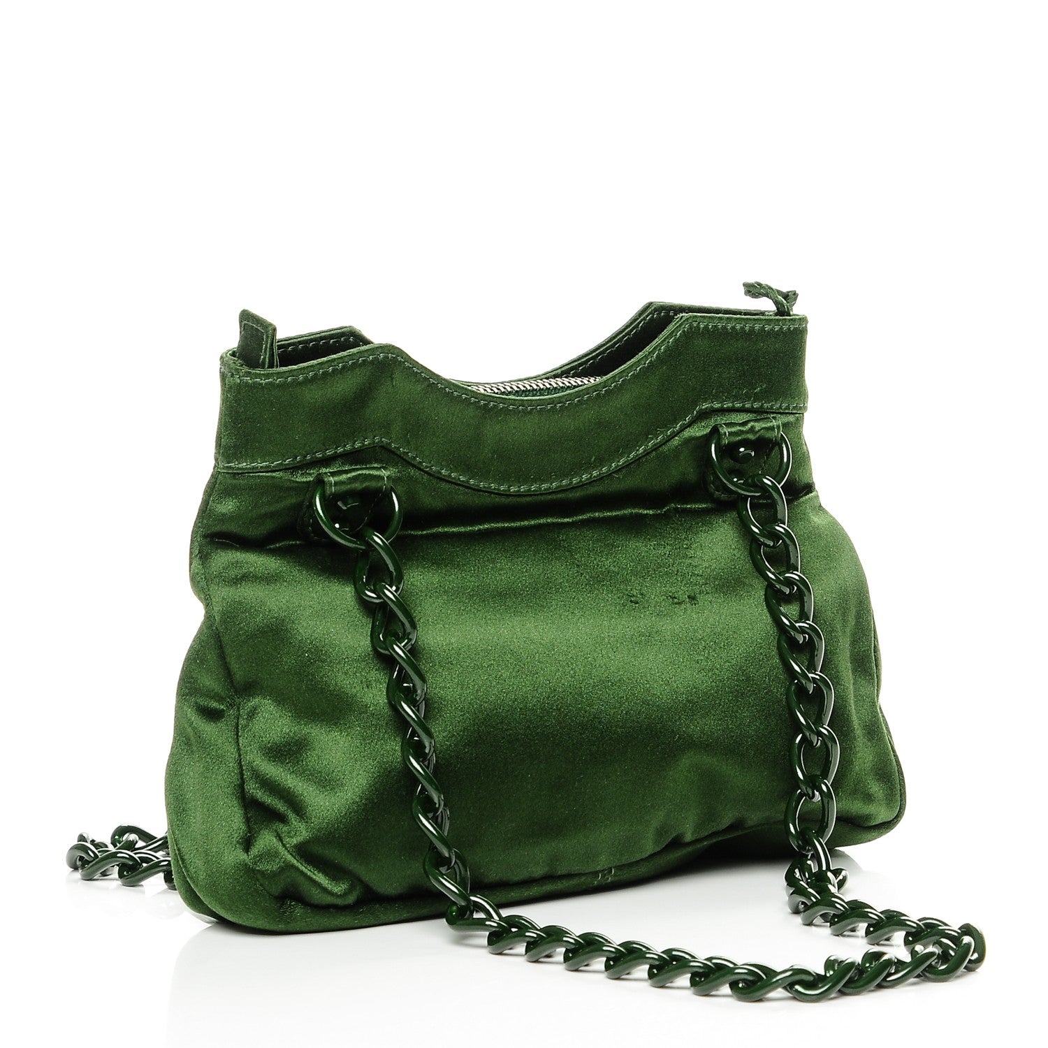 Balenciaga Satin Enamel Classique Chain Shoulder Bag Green 3 of 6