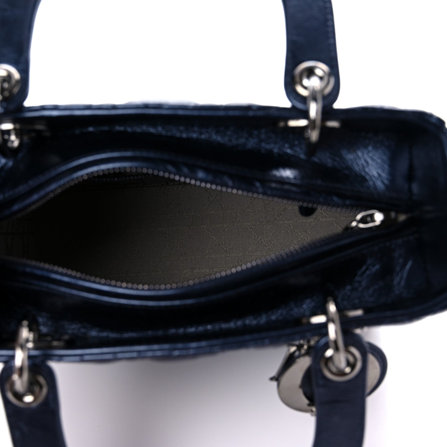 Metallic Lambskin Cannage Medium Lady Dior Navy Blue