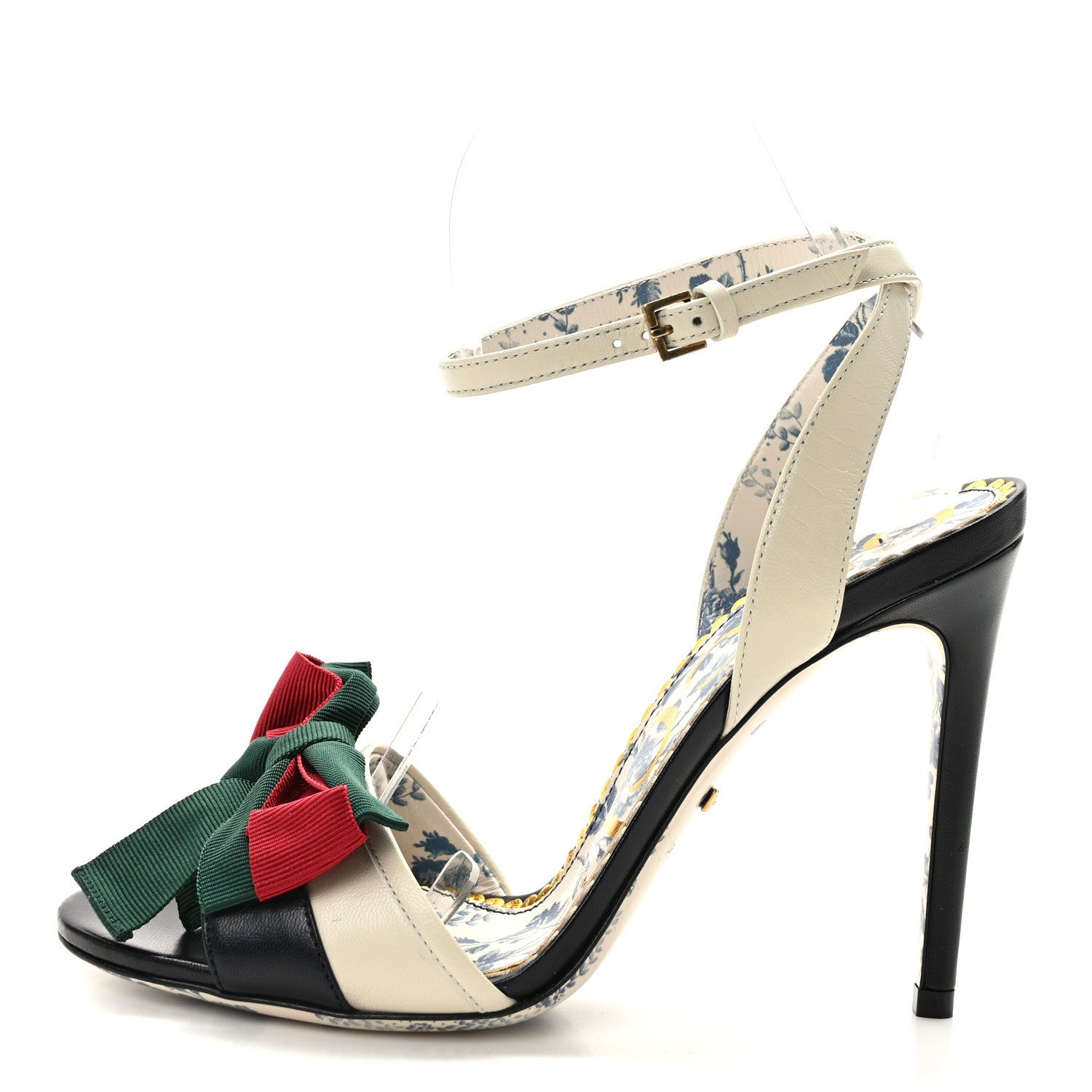 Gucci Malaga Kid Web Bow Ankle Strap Sandals 36.5 Black Vintage White 1 of 8