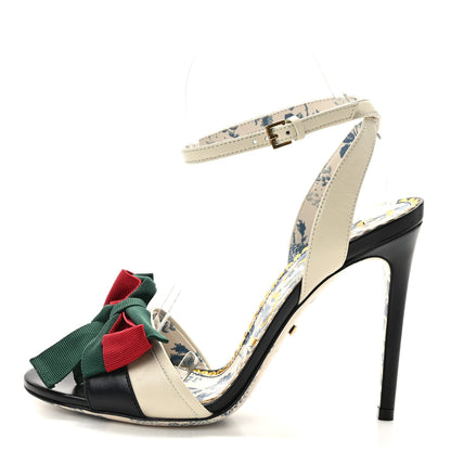 Gucci Malaga Kid Web Bow Ankle Strap Sandals 36.5 Black Vintage White 1 of 8