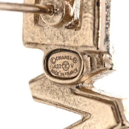 Chanel Crystal Pearl Signature Stud Earrings Gold 4 of 5