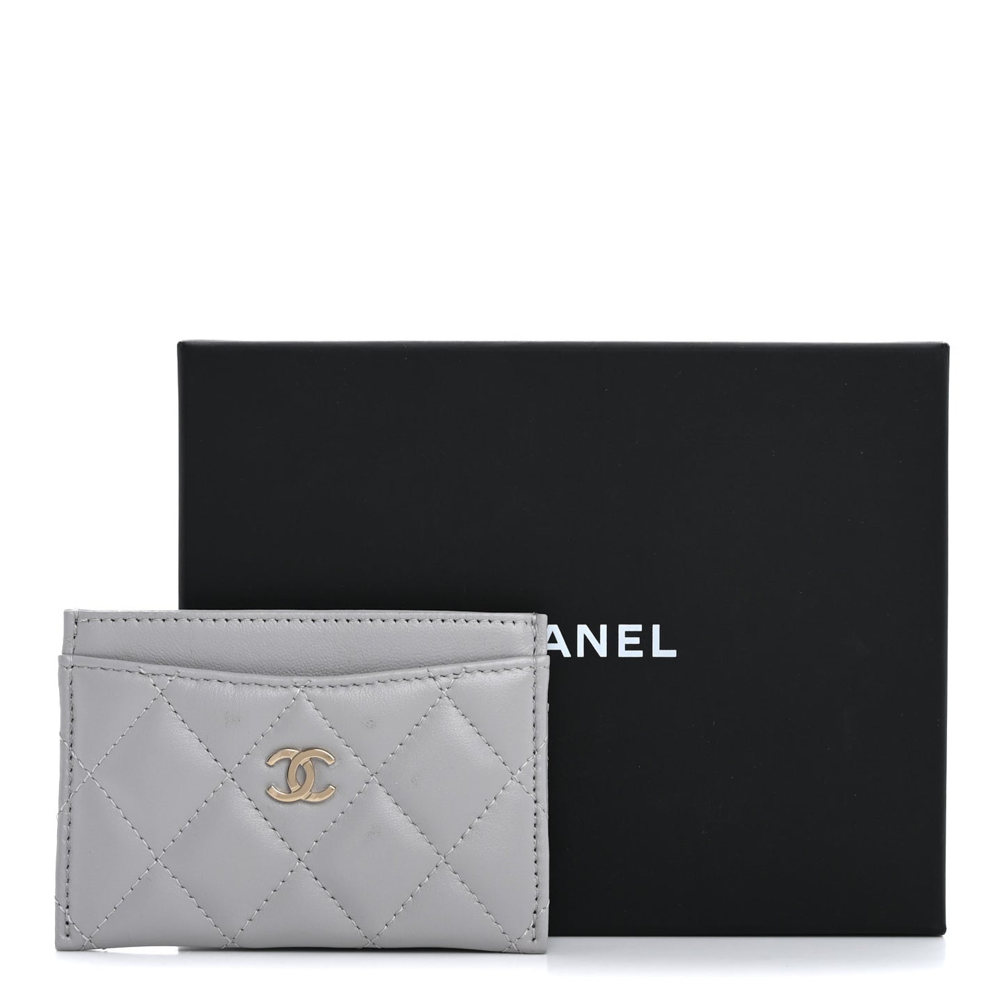 Lambskin Quilted Card Holder Grey