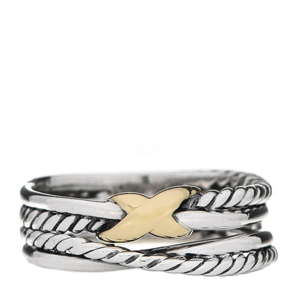 David Yurman Sterling Silver 18K Yellow Gold 6mm X Crossover Ring 52 6 1 of 5