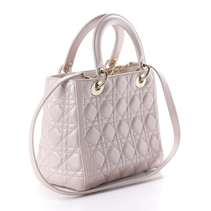 Christian Dior Pearly Lambskin Cannage Medium Lady Dior Lotus 3 of 9
