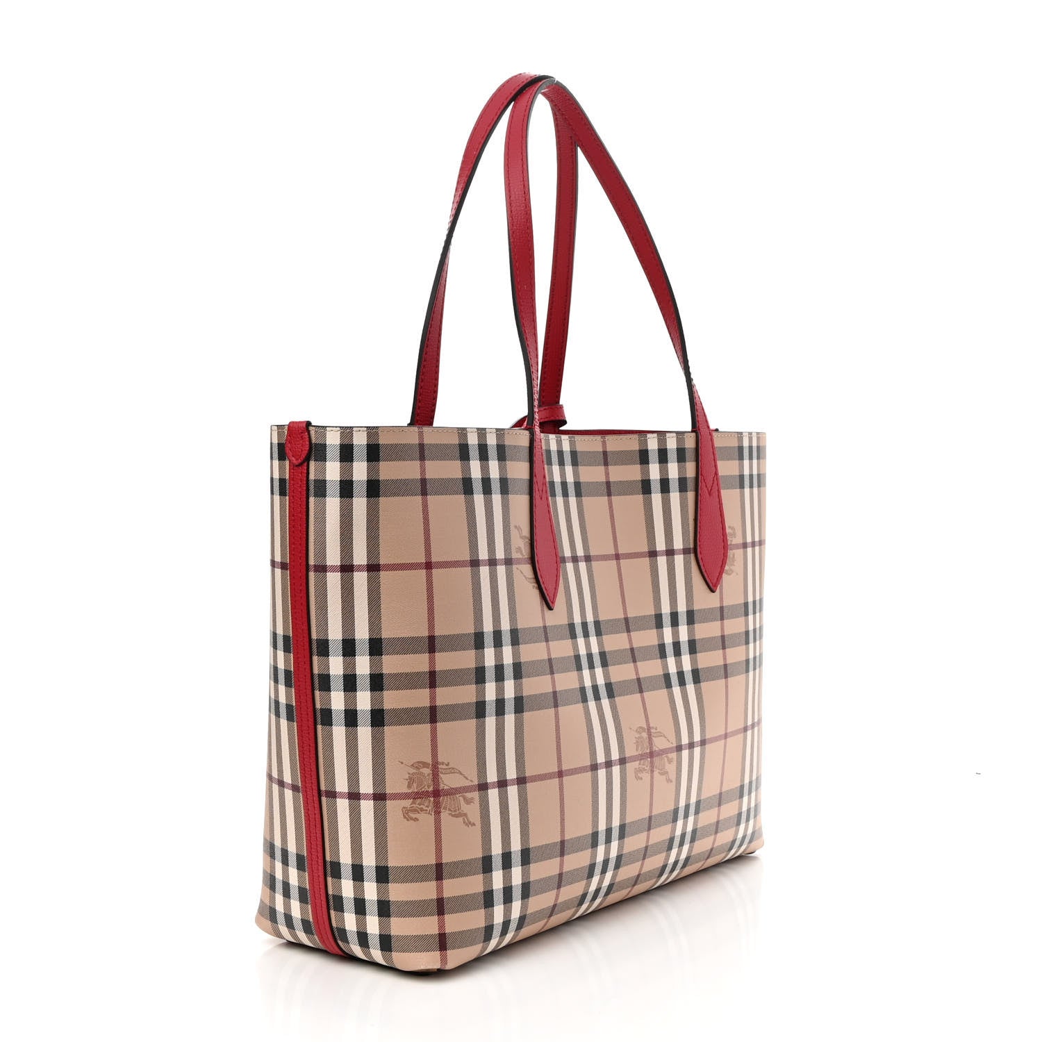 Burberry Grainy Calfskin Haymarket Check Small Reversible Tote Red 3 of 9