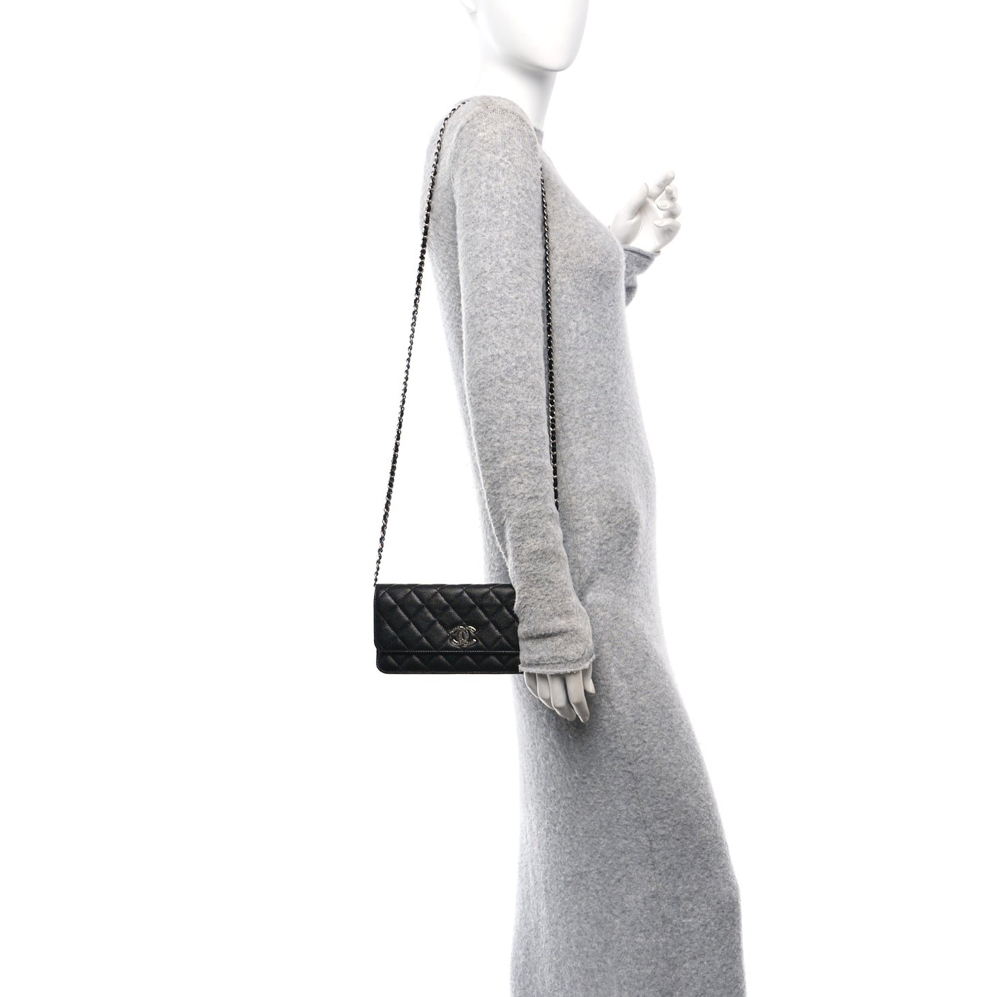 Caviar Quilted Coco Chanel Logo Clutch With Chain Flap Black