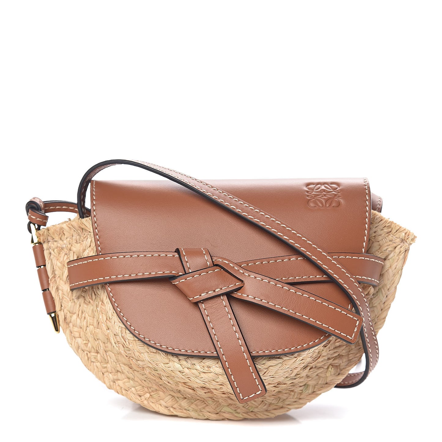 Calfskin Raffia Mini Gate Crossbody Bag Natural Tan