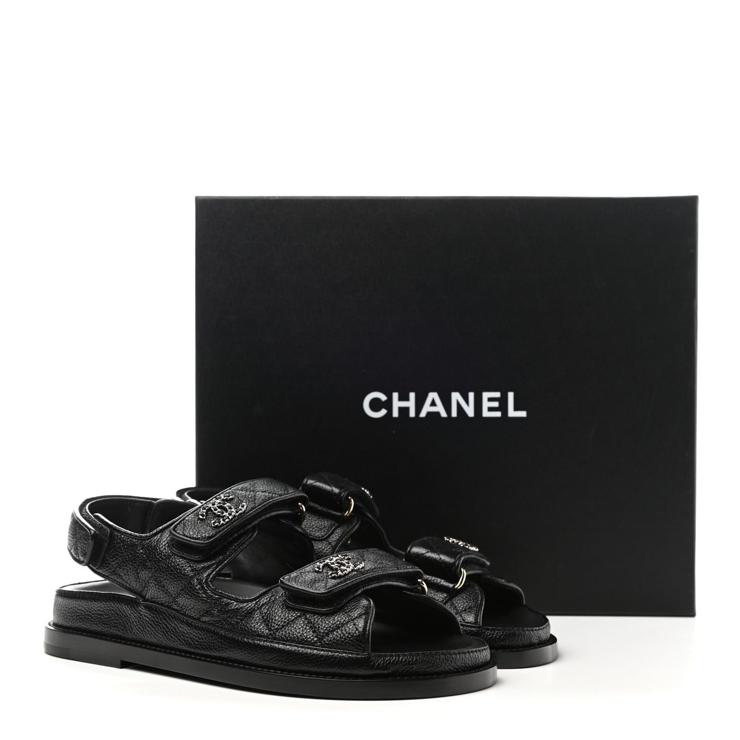 Grained Calfskin Velcro Dad Sandals 36 Black