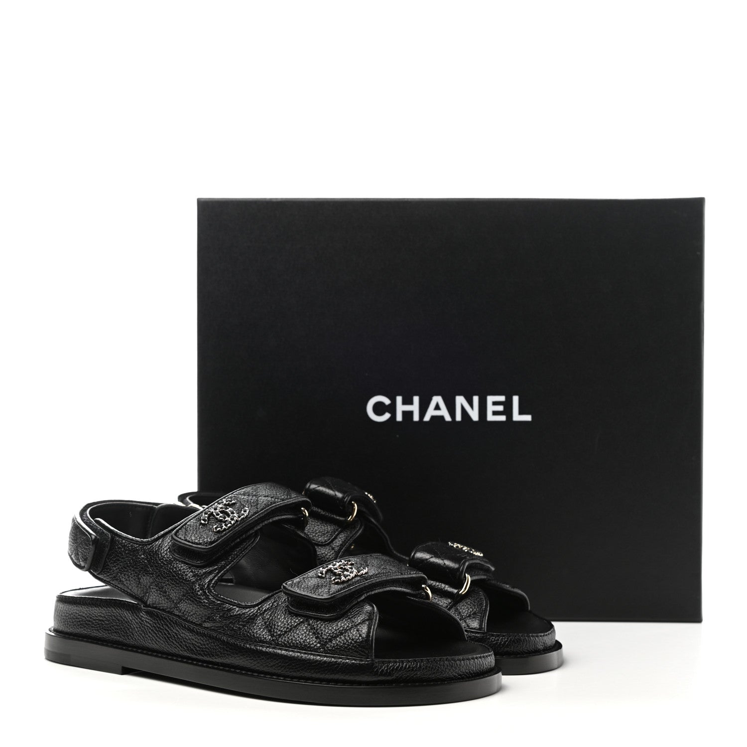 Chanel Grained Calfskin Velcro Dad Sandals 36 Black 9 of 9