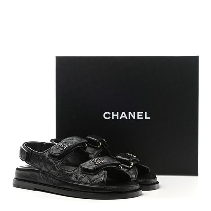 Chanel Grained Calfskin Velcro Dad Sandals 36 Black 9 of 9