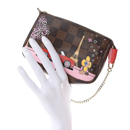 Louis Vuitton Damier Ebene 2019 Christmas Animation Mini Pochette Accessories Red 2 of 10