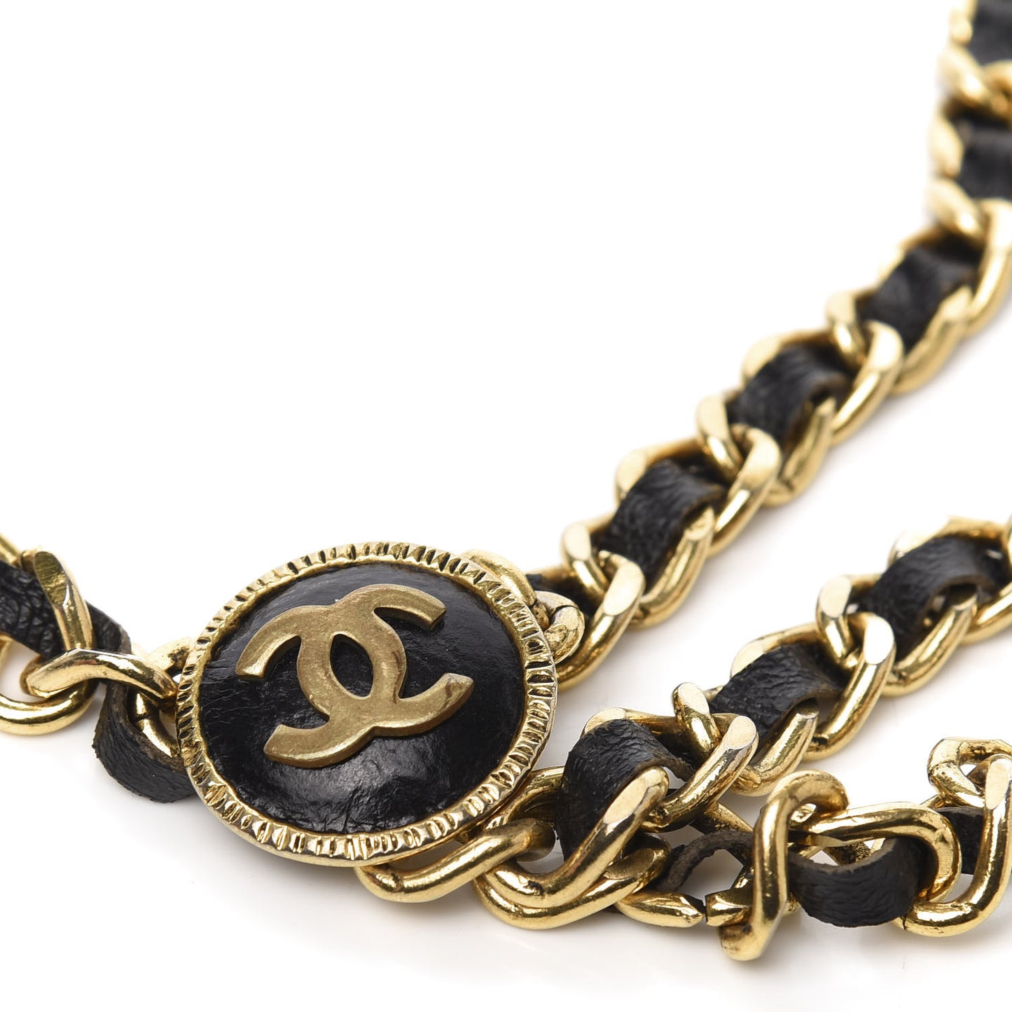 Lambskin CC Chain Belt Black Gold