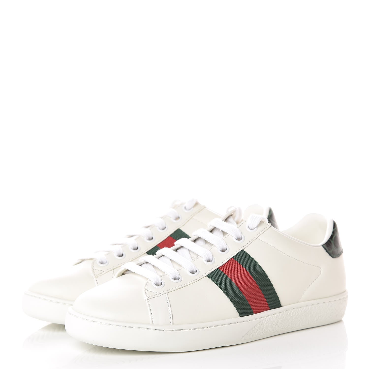 Gucci Calfskin Crocodile Web Womens Ace Sneakers 35.5 White Green 3 of 10