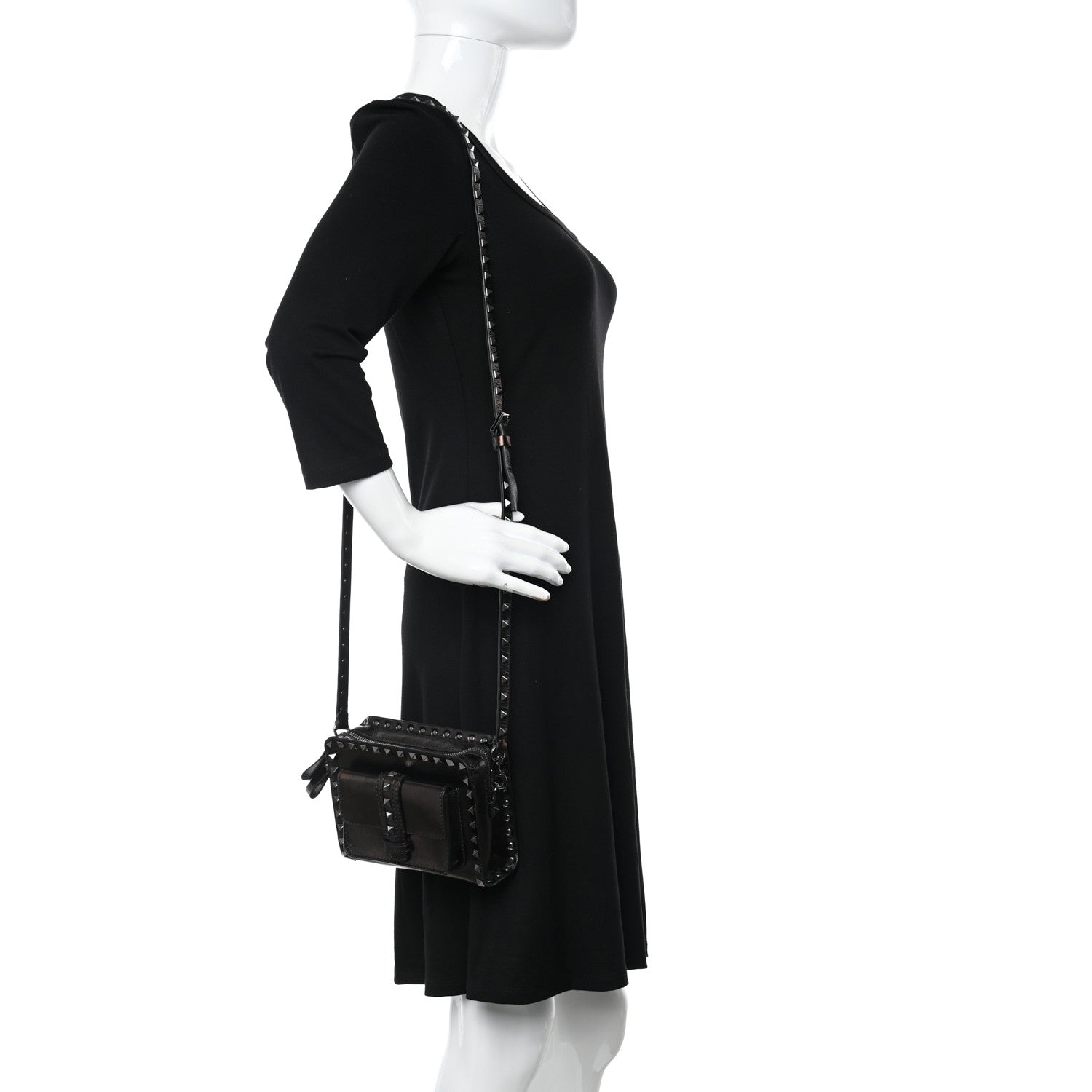 Valentino Garavani Craquele Calfskin Mini Guitar Flap Pocket Shoulder Bag Black 2 of 9