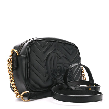 Gucci Calfskin Matelasse Small GG Marmont Chain Shoulder Bag Black 3 of 11