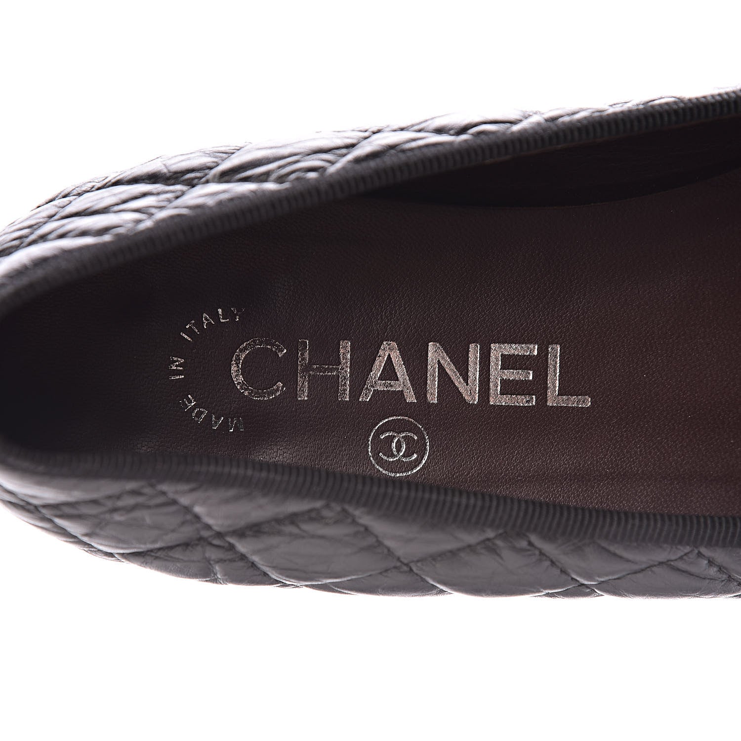 Chanel Aged Calfskin Quilted CC Cap Toe Ballerina Flats 37.5 Black 6 of 13