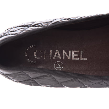 Chanel Aged Calfskin Quilted CC Cap Toe Ballerina Flats 37.5 Black 6 of 13