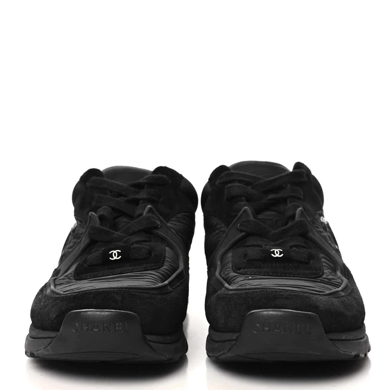Chanel Nylon Calfskin Suede CC Sneakers 39 Black 3 of 8